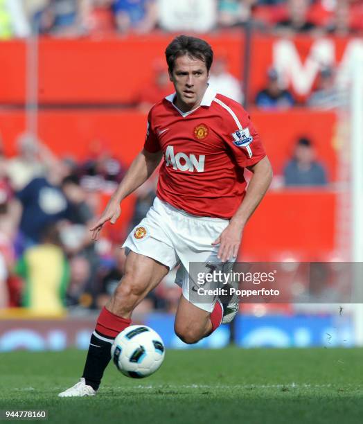 Michael Owen of Manchester United in action during the Barclays Premier League match between Manchester United and Fulham at Old Trafford on April 9,...