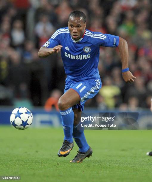 Didier Drogba of Chelsea in action during the UEFA Champions League Quarter-Final second leg match between Manchester United and Chelsea at Old...