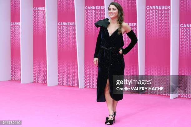 Colombian actress Paulina Davila poses as she arrives at the closing ceremony of The Canneseries Television Festival in Cannes on April 11, 2018. /...