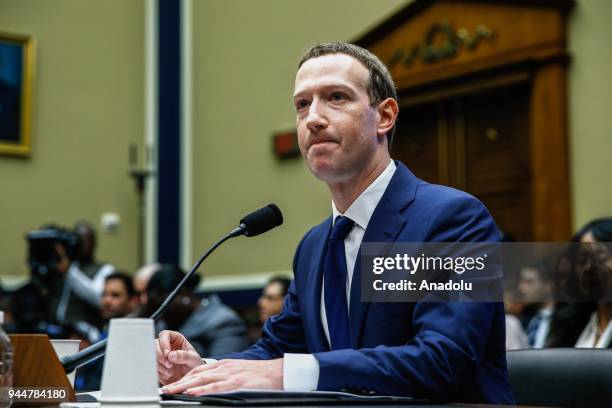 Facebook co-founder, Chairman and CEO Mark Zuckerberg testifies before the House Energy and Commerce Committee in the Rayburn House Office Building...