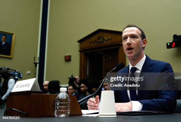 Facebook co-founder, Chairman and CEO Mark Zuckerberg testifies before the House Energy and Commerce Committee in the Rayburn House Office Building...