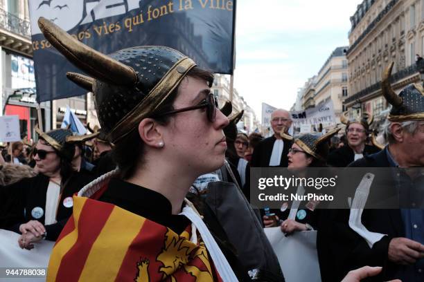 Lawyers take part in a demonstration as part of a nationwide action day by magistrates against a draft law to reform the French justice system in...