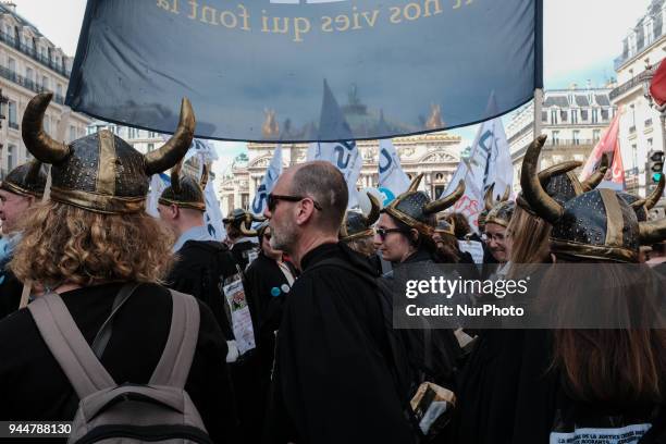 Lawyers take part in a demonstration as part of a nationwide action day by magistrates against a draft law to reform the French justice system in...