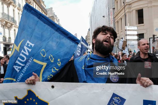 Lawyers take part in a demonstration as part of a nationwide action day by magistrates against a draft law to reform the French justice system in...