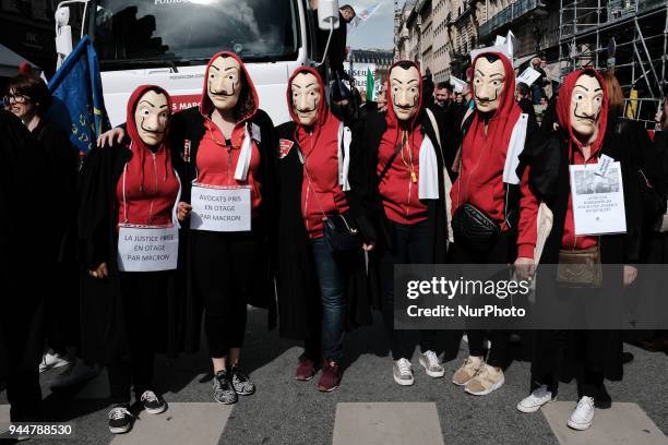 Lawyers take part in a demonstration as part of a nationwide action day by magistrates against a draft law to reform the French justice system in...