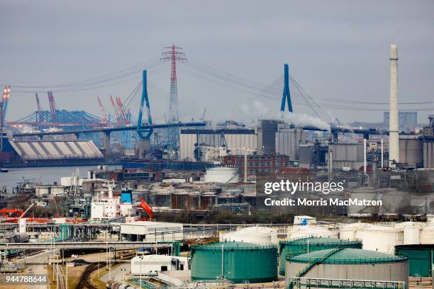 General view of the Hamburg Port on April 11, 2018 in Hamburg, Germany. Hamburg Port is Germany's biggest port and handles approximately 145 million...