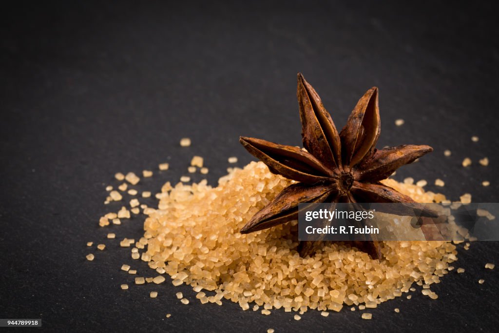 Star anise on sugar