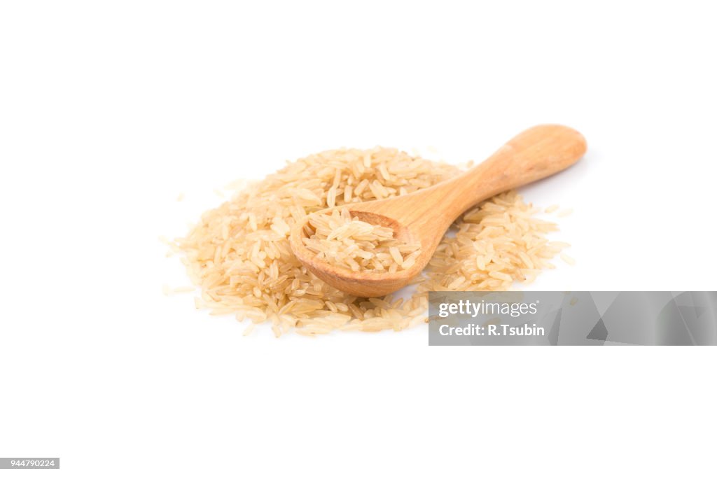 Brown rice in spoon