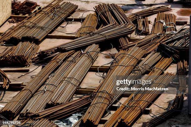 Reinforcing bars are seen at Hamburg Port on April 11, 2018 in Hamburg, Germany. Hamburg Port is Germany's biggest port and handles approximately 145...