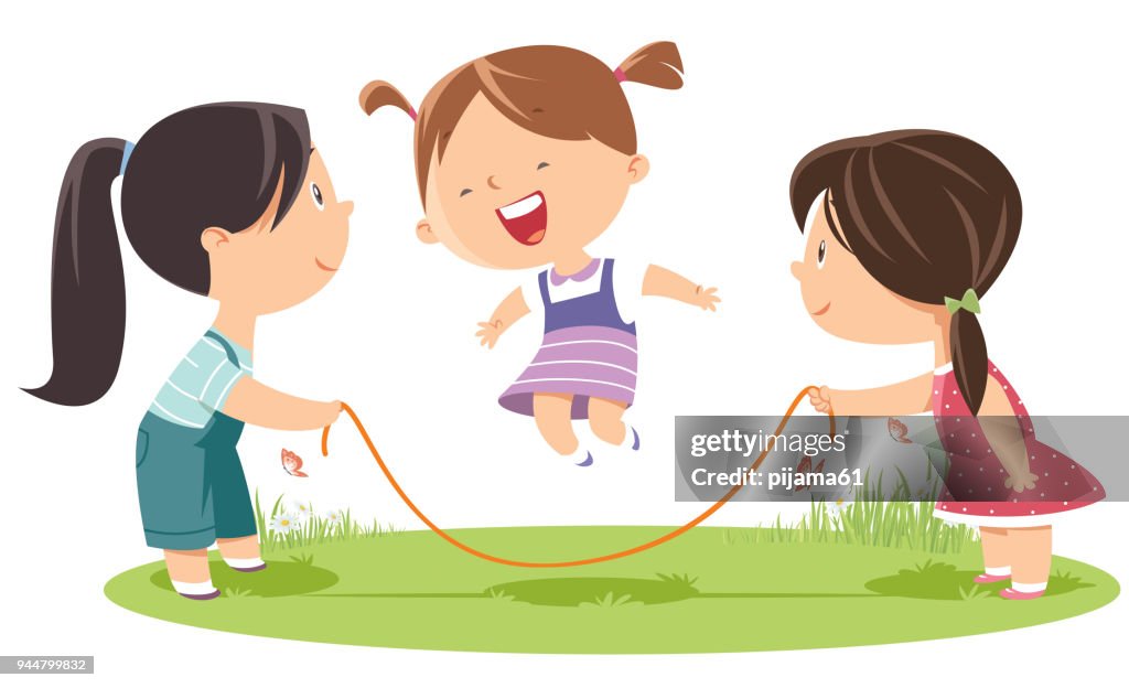 Girls playing jump rope