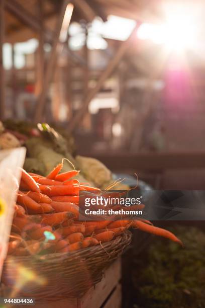 close-up of fresh carrots on street market, germany - oranges in basket at food market stock pictures, royalty-free photos & images