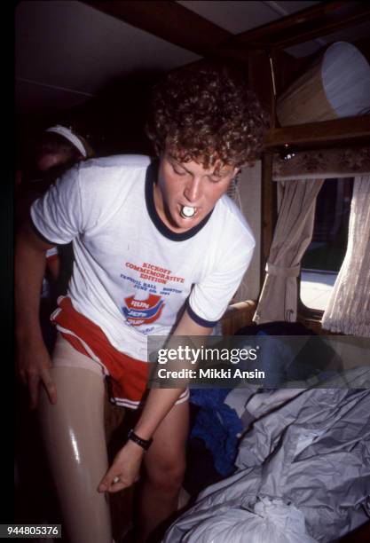 Amputee Ted Kennedy, Jr and amputee Jeff Keith raise money for American Cancer Society in Jeff Keith's Run Across America on June 4, 1984 in Boston,...