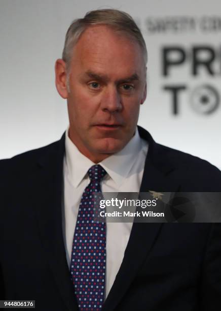 Interior Secretary Ryan Zinke, speaks during the unveiling of "Prescribed to Death" a Memorial to the victims of the opioid crisis, temporally...