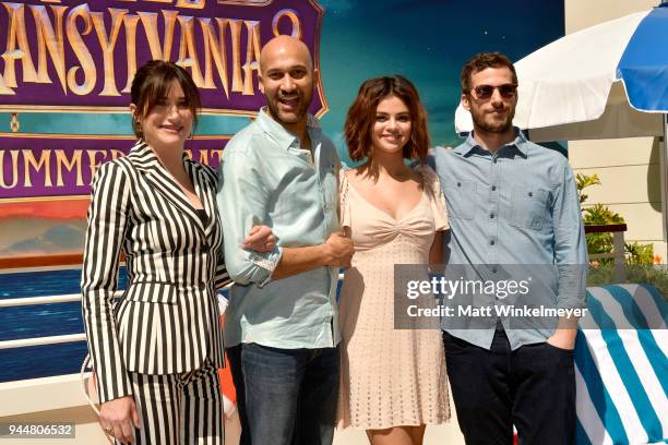 Kathryn Hahn, Keegan-Michael Key, Selena Gomez, and Andy Samberg attend the photo call for Sony Pictures' 'Hotel Transylvania 3: Summer Vacation' at...