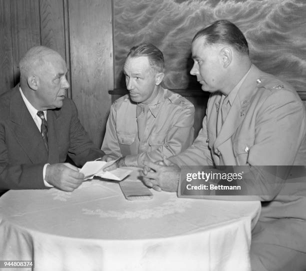 Grantland Rice, President of the War Football Fund; Major Wallace Wade and Lt. Colonel Robert Neyland, former football coaches at Duke and Tennessee,...