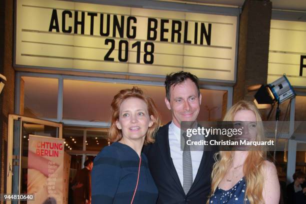 Laura Tonke, Marc Hosemann and Laura Lackmann attend the Achtung Berlin - New Berlin Film Award Festival Opening at Kino International on April 11,...