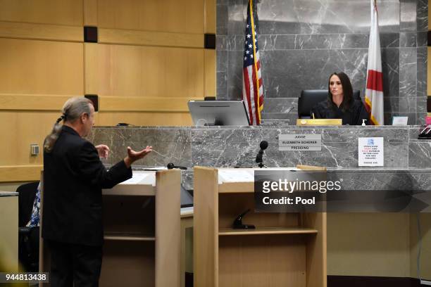 Broward County Public Defender Howard Finkelstein speaks to Broward Circuit Judge Elizabeth Scherer during a hearing to determine decide who will...