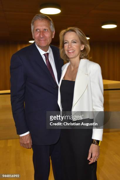 Ulrich Wickert and CEO Gruner + Jahr Julia Jaekel attend the Nannen Award 2018 at Elbphilharmonie on April 11, 2018 in Hamburg, Germany.