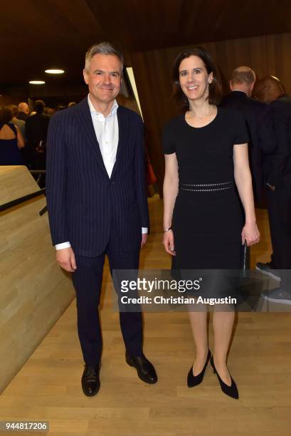 Rainer Esser and Katja Suding attend the Nannen Award 2018 at Elbphilharmonie on April 11, 2018 in Hamburg, Germany.