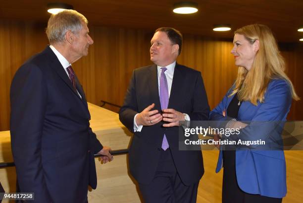 Ulrich Wickert and Dr. Carsten Brosda attend the Nannen Award 2018 at Elbphilharmonie on April 11, 2018 in Hamburg, Germany.