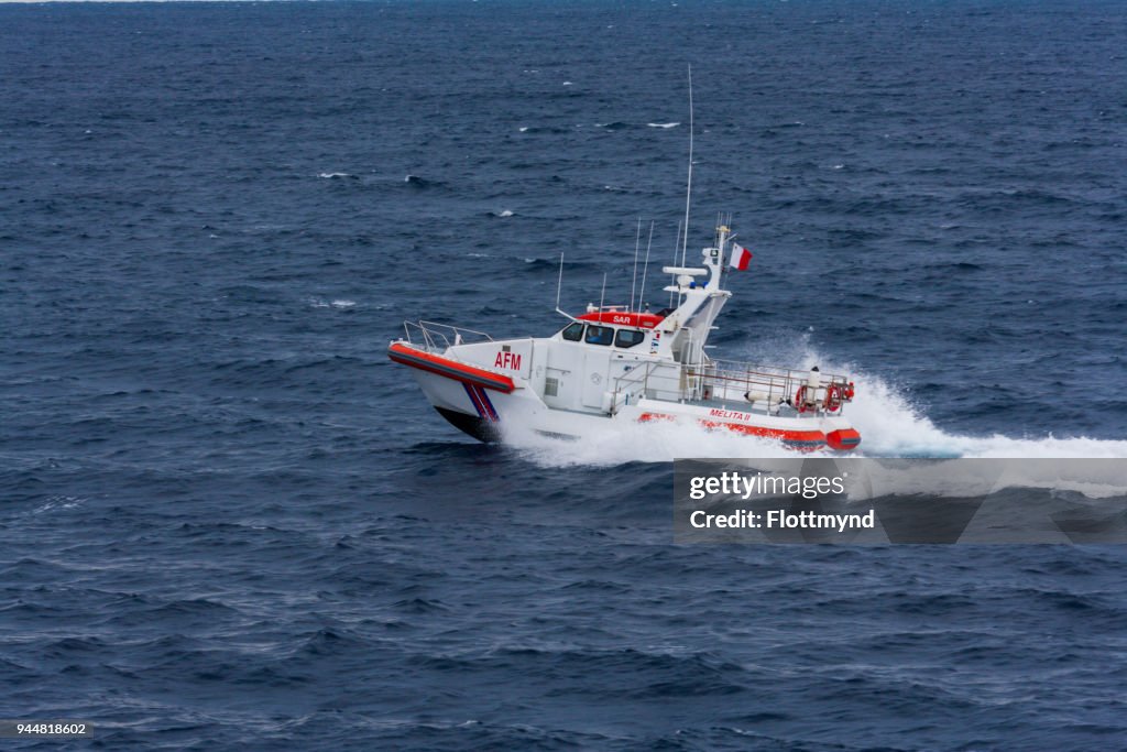 One of Malta's SAR rescue vessels in the Mediterranean sea