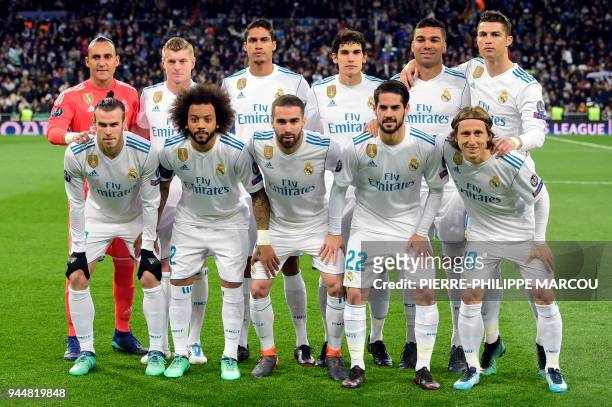 Real Madrid's Welsh forward Gareth Bale, Real Madrid's Brazilian defender Marcelo, Real Madrid's Spanish defender Dani Carvajal, Real Madrid's...