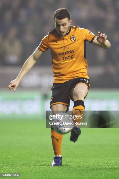 Diogo Jota of Wolverhampton Wanderers scores his sides first goal during the Sky Bet Championship match between Wolverhampton Wanderers and Derby...