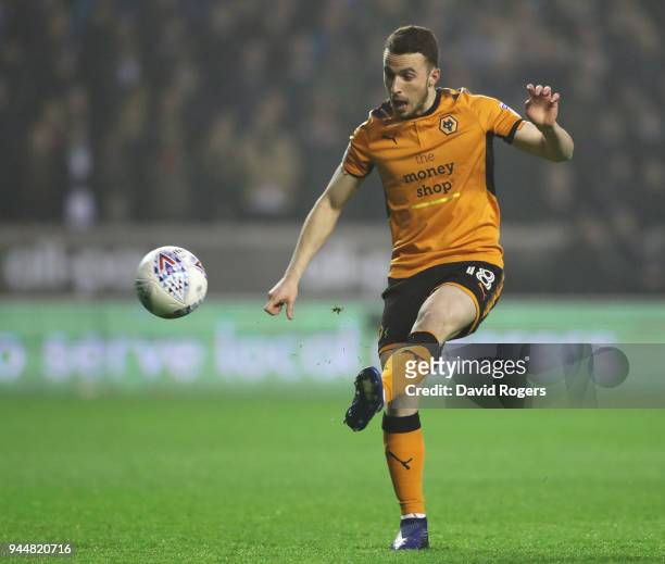 Diogo Jota of Wolverhampton Wanderers scores his sides first goal during the Sky Bet Championship match between Wolverhampton Wanderers and Derby...