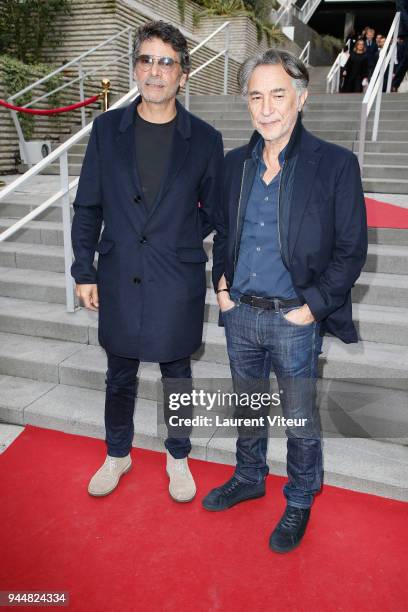 Actor Pascal Elbe and Actor Richard Berry attend FIFI Awards 2018 at Salle Wagram on April 11, 2018 in Paris, France.