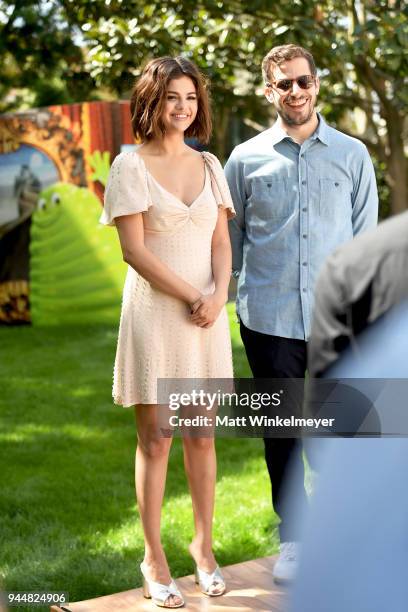 Selena Gomez and Andy Samberg attend the photo call for Sony Pictures' "Hotel Transylvania 3: Summer Vacation" at Sony Pictures Studios on April 11,...