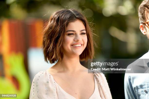 Selena Gomez attends the photo call for Sony Pictures' "Hotel Transylvania 3: Summer Vacation" at Sony Pictures Studios on April 11, 2018 in Culver...