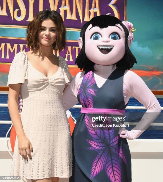 Selena Gomez poses at the photo call For Sony Pictures' "Hotel Transylvania 3: Summer Vacation" at Sony Pictures Studios on April 11, 2018 in Culver...