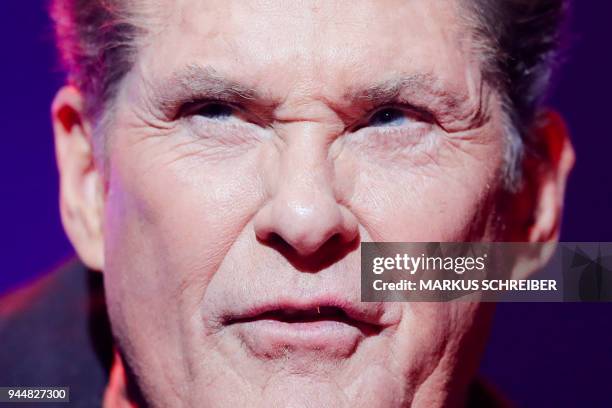 Singer and actor David Haselhoff performs on stage during a concert on April 11, 2018 at the Friedrichstadt-Palast in Berlin. / AFP PHOTO / POOL /...