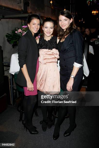 Sarah Herzsprung and sister, actress Anna Herzsprung and Sophie Wepper attend the after party of the premiere 'LILA LILA' at Kesselhaus on December...