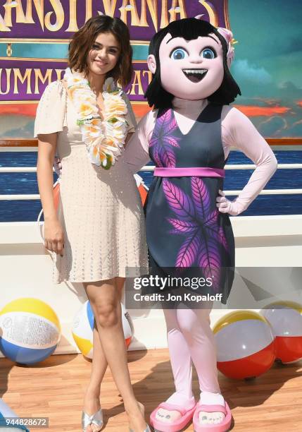 Selena Gomez poses at the photo call For Sony Pictures' "Hotel Transylvania 3: Summer Vacation" at Sony Pictures Studios on April 11, 2018 in Culver...