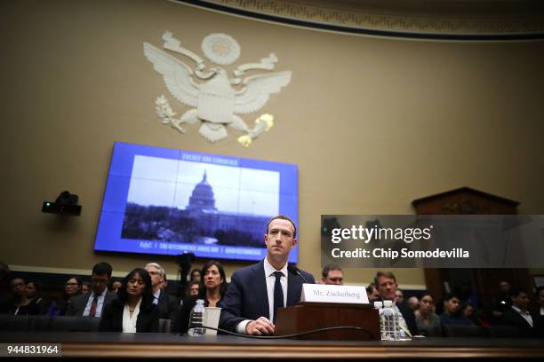 Facebook co-founder, Chairman and CEO Mark Zuckerberg testifies before the House Energy and Commerce Committee in the Rayburn House Office Building...