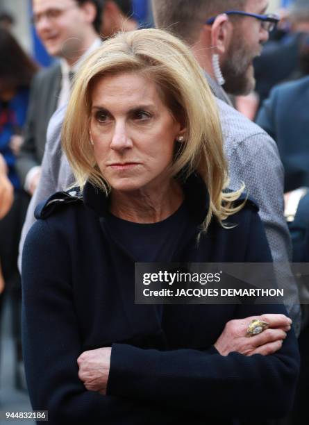 Ambassador to France Jamie McCourt attends a ceremony to mark Yom Hashoah on April 11 in Paris. / AFP PHOTO / JACQUES DEMARTHON