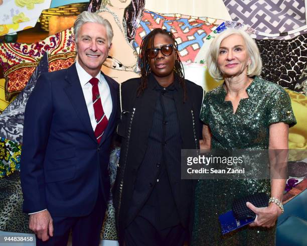 David Kratz, Mickalene Thomas and Eileen Guggenheim attend Tribeca Ball to benefit New York Academy of Art at New York Academy of Art on April 9,...