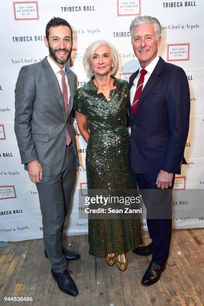 Alain Bernard, Eileen Guggenheim and David Kratz attend Tribeca Ball to benefit New York Academy of Art at New York Academy of Art on April 9, 2018...