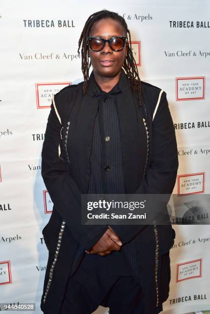 Mickalene Thomas attends Tribeca Ball to benefit New York Academy of Art at New York Academy of Art on April 9, 2018 in New York City. Mickalene...