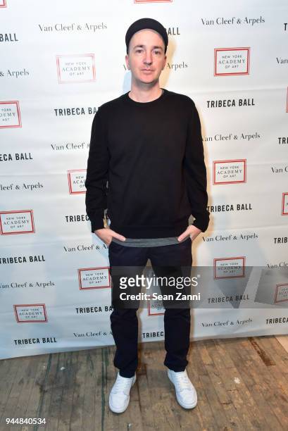 Attends Tribeca Ball to benefit New York Academy of Art at New York Academy of Art on April 9, 2018 in New York City. KAWS