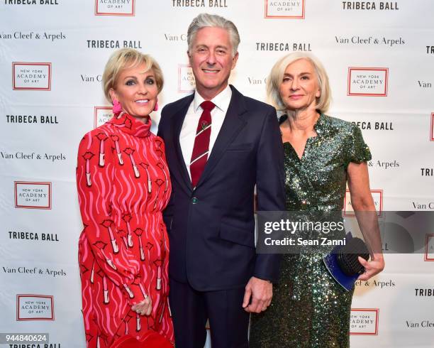 Sharon Jacob, David Kratz and Eileen Guggenheim attend Tribeca Ball to benefit New York Academy of Art at New York Academy of Art on April 9, 2018 in...