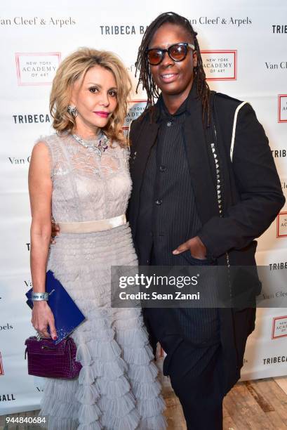 Nicole Salmasi and Mickalene Thomas attend Tribeca Ball to benefit New York Academy of Art at New York Academy of Art on April 9, 2018 in New York...