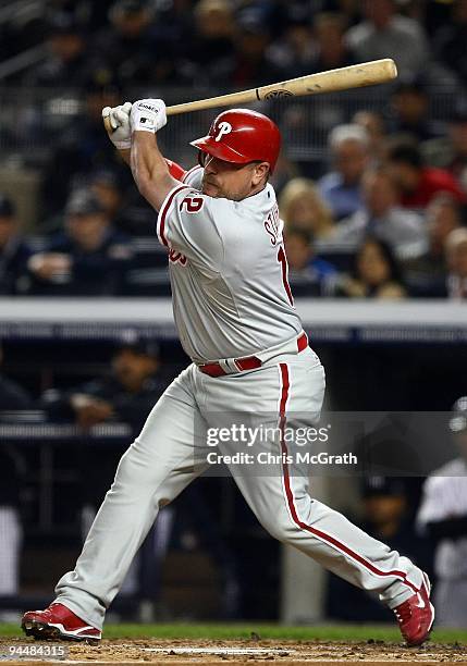 Matt Stairs of the Philadelphia Phillies bats against the New York Yankees in Game Two of the 2009 MLB World Series at Yankee Stadium on October 29,...