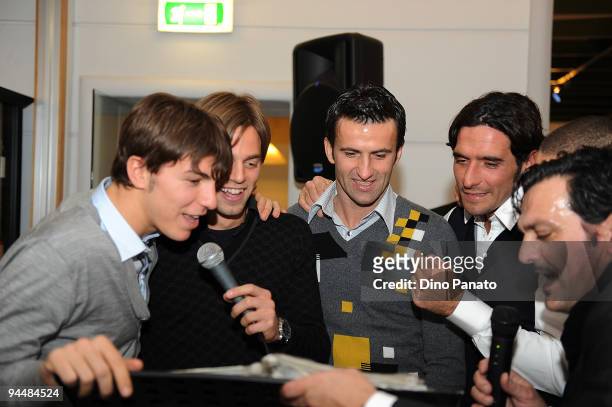 Players of Parma Alberto Paloschi, Daniele Galloppa, Christian Panucci, and Alessandro Lucarelli attend Parma FC Christmas Party on December 15, 2009...