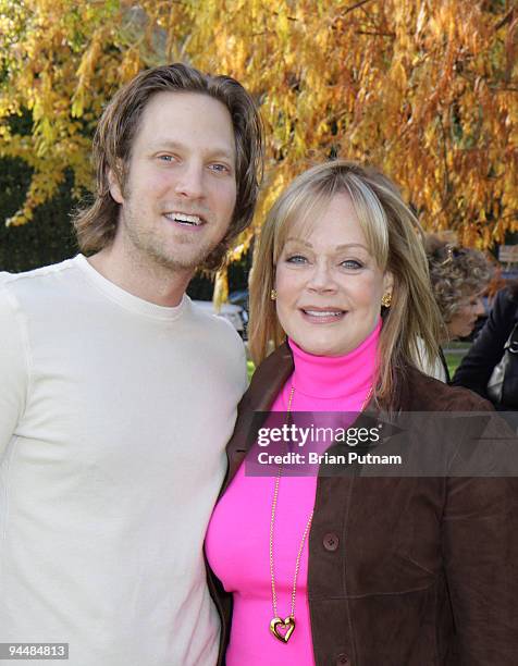 Actor Randy Spelling and honoree Candy Spelling attend the bench dedication to Candy Spelling by the Los Angeles Parks Foundation at Holmby Park on...