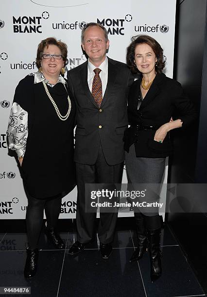 Caryl Stern, President and CEO of U.S. Fund for UNICEF, Jan-Patrick Schmitz, CEO Montblanc North America and Dayle Haddon attend the Montblanc...