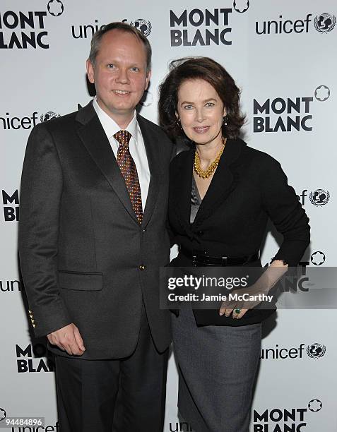 Jan-Patrick Schmitz, CEO Montblanc North America and Dayle Haddon attend the Montblanc Signature for Good "Children's Wishes for Children" at the...