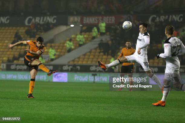 Ruben Neves of Wolverhampton Wanderers scores his sides second goal during the Sky Bet Championship match between Wolverhampton Wanderers and Derby...