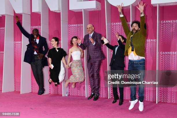 Official competition jury members Michael Kenneth Williams,Melisa Sozen,Paula Beer,Harlan Coben,Audrey Fouche and Cristobal Tapia De Veer jump on the...